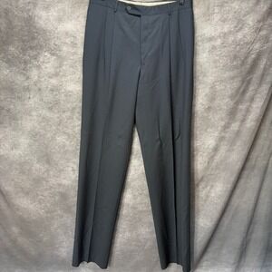 Neiman Marcus 100% Wool Pleated Dress Pants Mens Size 35 Navy Blue Unhemmed